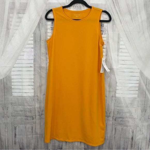 Eileen Fisher Size Small Mango Yellow Orange Crew Neck Pullover Dress Sleeveless - Picture 6 of 9